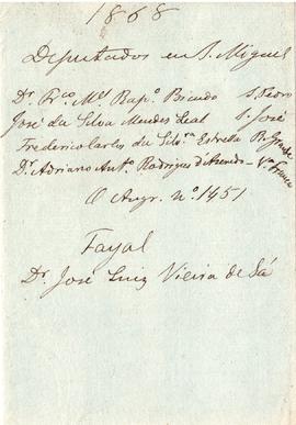 1868 Deputados em São Miguel e Faial