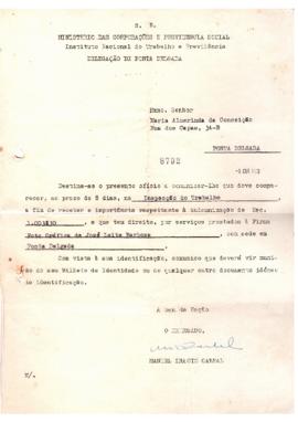 Ofício dirigido a colaboradora