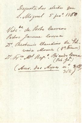 1860 Deputados eleitos em São Miguel