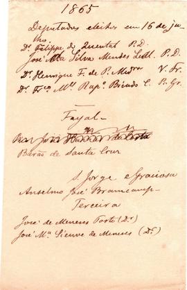 1865 Deputados eleitos, Faial, São Jorge, Graciosa e Terceira