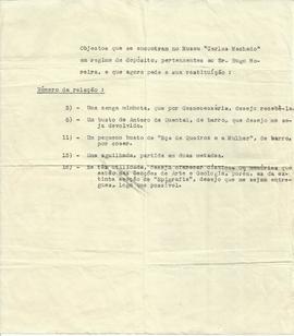 Relação dos objetos a restituir