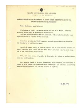 Palavras proferidas no encerramento da Sessão Solene Comemorativa do 75º Aniversário do Externato...