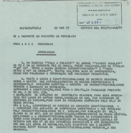 Comunicado do Ministro da República acerca  da rubrica "Peço a Palavra"  do jornal &quo...