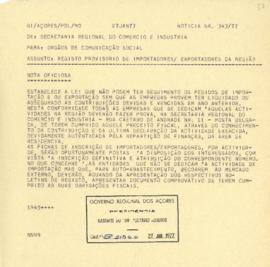 Nota oficiosa acerca do registo provisório de importadores / exportadores da região