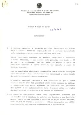 Comunicado do Conselho do Governo de 23 de julho de 1987