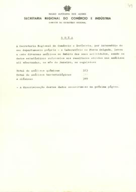 Nota sobre diversas análises no âmbito da atividade da Secretaria Regional do Comércio e Indústri...