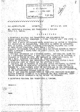 Comunicado de esclarecimento acerca da intervenção da Secretaria Regional dos Transportes e Turis...