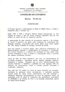 Comunicado do Conselho do Governo de 21 de abril de 1993