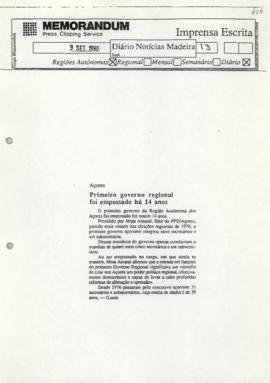 Primeiro Governo Regional foi empossado há 14 anos