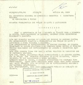 Comunicado acerca da problemática dos preços do leite e dos laticínios