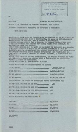 Nota oficiosa sobre o regime cerealífero aplicado na região