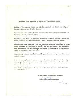 Mensagem para a edição de Natal do Portuguese Times