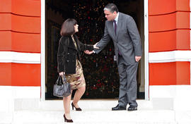 A Eurodeputada, Maria do Céu Patrão Neves, à saída do Palácio de Sant`Ana, pós audiência