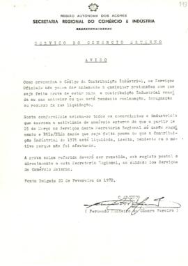 Serviço do Comércio Externo. Divulgação de aviso sobre a observância de obrigações fiscais.