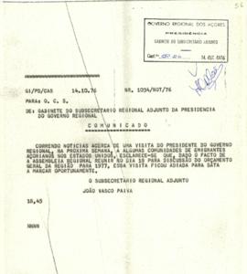 Comunicado acerca do adiamento de uma visita do Presidente do Governo Regional aos Estados Unidos...