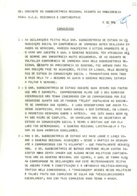Comunicado para os Órgão de Comunicação Social (O.C.S.) regionais e continentais sobre declaraçõe...