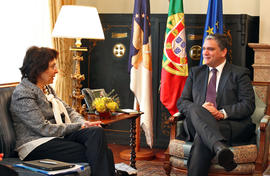 Maria Damanaki, Comissária Europeia para os Assuntos Marítimos e das Pescas em audiência, com o p...