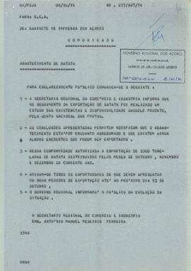 Esclarecimento público sobre o abastecimento de batata - exportação