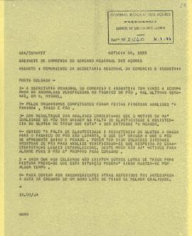 Comunicado sobre as anomalias verificadas no fabrico do pão na Ilha de São Miguel