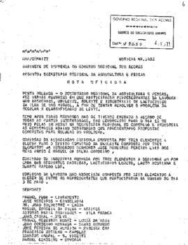 Nota oficiosa acerca do problema da recolha e classificação do leite.