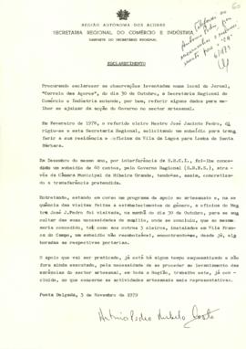 Esclarecimento por parte do Gabinete do Secretário Regional, da Secretaria Regional do Comércio e...