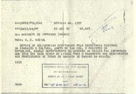 Comunicado acerca da autorização para o pagamento de vencimentos aos professores na Região.