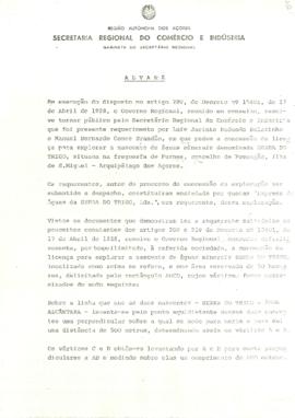 Alvará em que se concede licença para explorar a nascente de àgua mineral, denominada "Serra...