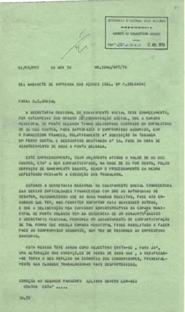 Apoio da Secretaria Regional do Equipamento Social à Câmara de Ponta Delgada na realização de obr...