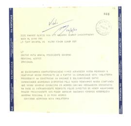 Telex de agradecimento da Comissão açoriana na Nova Inglaterra