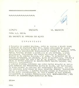 Comunicado sobre as exposições dos Secretários Regionais, acerca de várias situações encontradas ...