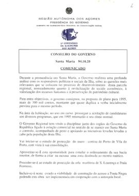 Comunicado do Conselho do Governo de 20 de outubro de 1994