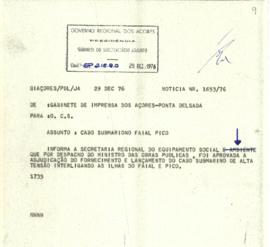 Comunicado relativo ao cabo submarino de alta tensão interligando as ilhas do Faial e  Pico