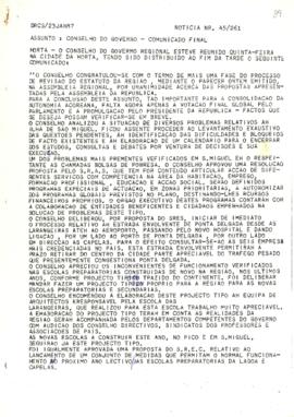 Comunicado do Conselho do Governo de 22 de janeiro de 1987