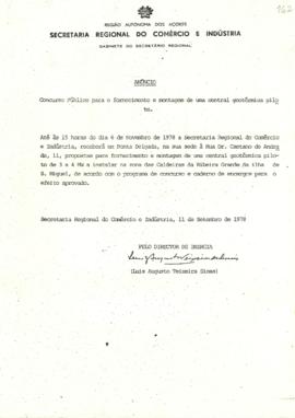 Anúncio sobre concurso público para o fornecimento e montagem de uma central geotérmica piloto