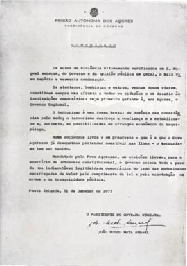 Comunicado sobre atos de violência verificados em São Miguel