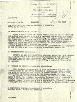Comunicado relativo ao abastecimento de gás butano e de bacalhau