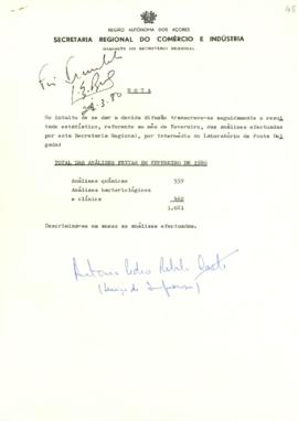 Nota sobre o total das análises feitas em fevereiro de 1980