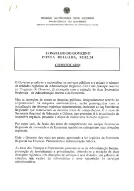Comunicado do Conselho do Governo de 24 de fevereiro de 1993