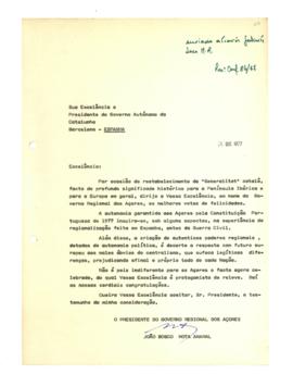 Ofício enviado ao Presidente do Governo Autónomo da Catalunha