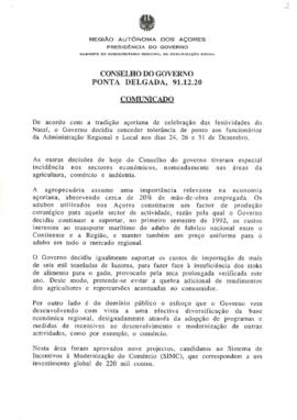 Comunicado do Conselho do Governo de 20 de dezembro de 1991