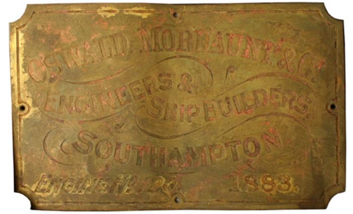 Placa de motor do navio inglês "Oakfield"