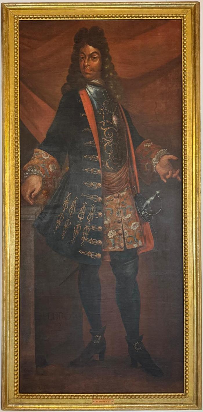 Retrato de D. Pedro II. Pintura com moldura.